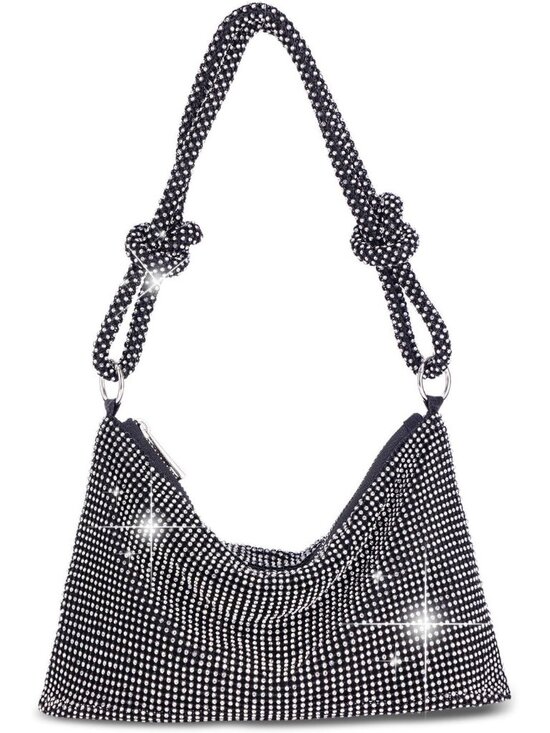 Handbags - Women's Black Rhinestone Clutch Purse Wedding Prom Party Imported Evening Bag